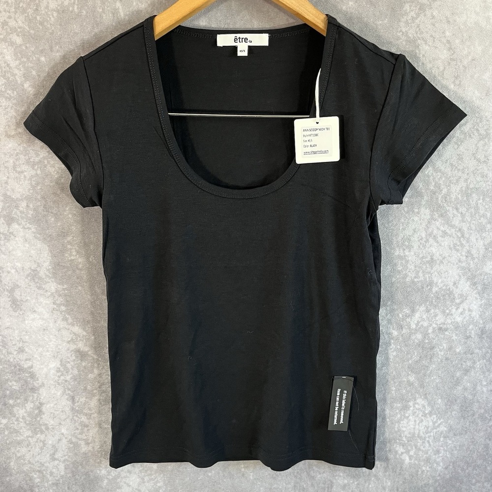 être-la Ann Scoop Neck Tee Women XS/S Black Short Sleeve Rayon Blend ET1038C